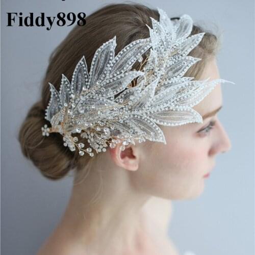 Luxury Hair Jewelry Feather Shape Bridal Headwear Crystal Barrettes Bridal Headpiece Clip Hair Vine Rhinestone for Women