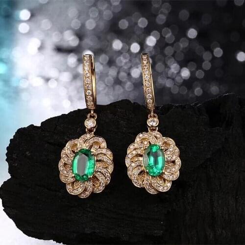 Natural green emerald drop earrings 925 silver natural gemstone earrings women Elegant lovely round Sun flower woman party gift