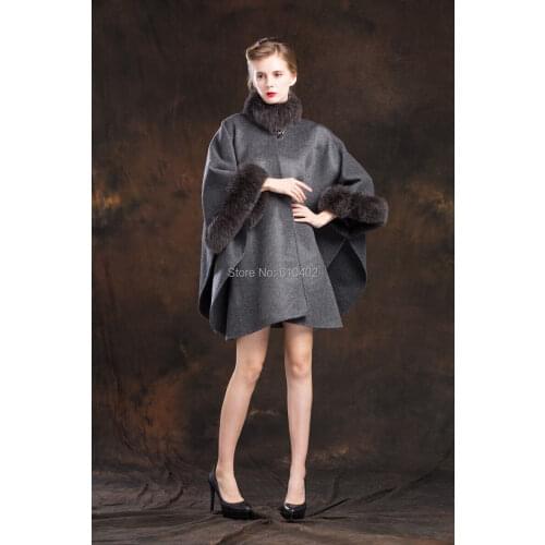 Elegant Double sided with thick 100% wool Fox Fur Shawl/Poncho/Coat/cape