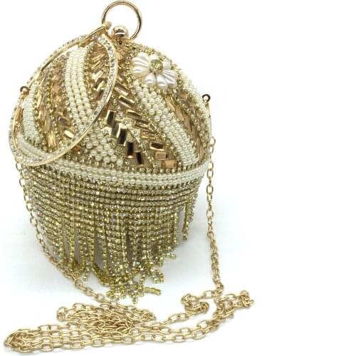 Luxury Gold Silver Crystal tassel Bag fashion ball banquet bag temperament Ladies Mini Evening Bag Clutch Handbags and Purses