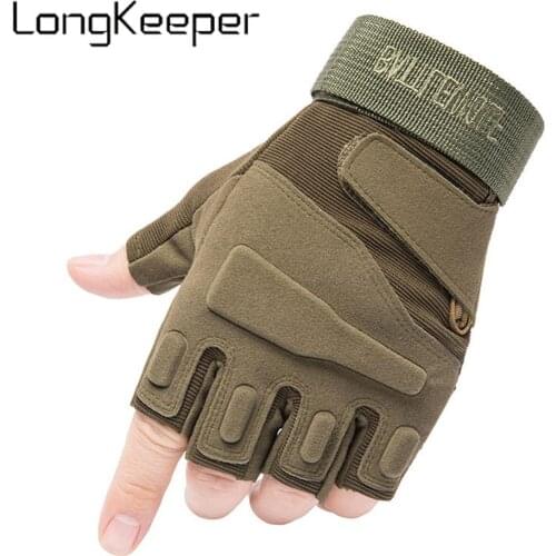 LongKeeper Outdoor Tactical Fingerless Gloves Military Army Climbing Cycling Mittens Men Non-slip Gym Riding Half Finger Glove