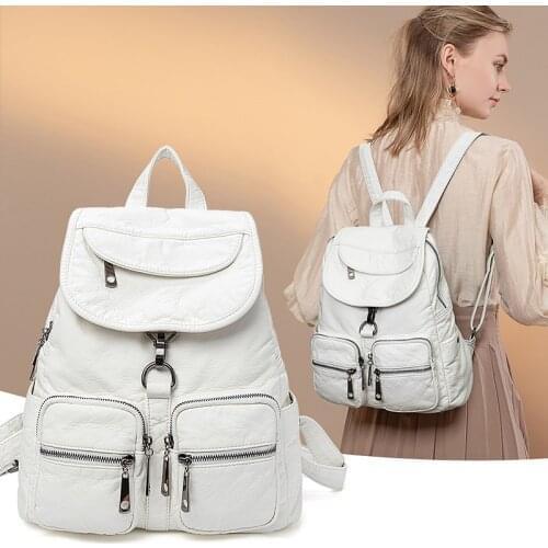 Large Capacity Backpacks for Women Shoulder Bags Korean Travel Back Pack White Washing Leather Sac A Dos Ita Luxury Mochila