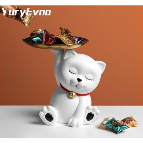 YuryFvna Resin Cute Cat Statue Simulation Animal Storage Desktop Decor Home Living Room Bedroom Desktop Decoration Gift