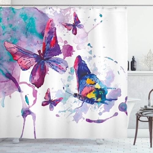 Purple White Butterfly Shower Curtain Watercolors Print Butterfly Sign The Soul Power Female Art Modern Display Bathroom Curtain