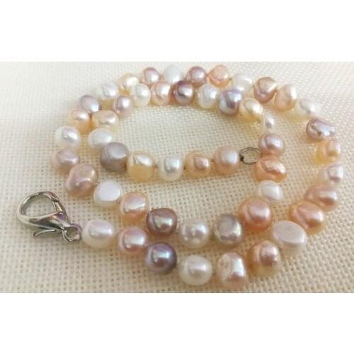Women Jewelry 43cm 17'' necklace 9x10mm bright white pink purple mixed pearl handmade Real cultured freshwater pearl gift