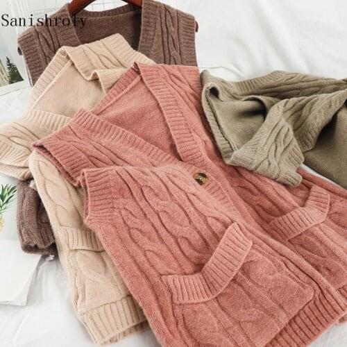 Sanishroly New Women Single-Breasted Sweater Tank Autumn Winter Sexy V-Neck Knitted Vest Female Sleeveless Camis Short Tops S969