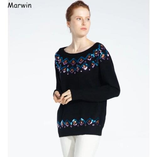 Marwin 2019 New-Coming Winter Solid Appliques Thick Women Sweaters High Street Style Soft Worm Knitted Female Pullovers