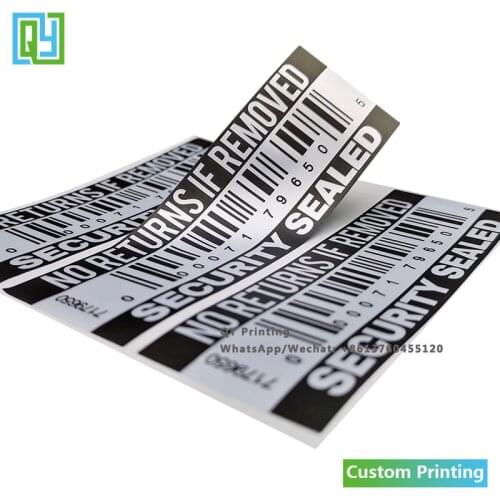 1000pcs 40x120mm Free Shipping Custom Printed Silver Void Security Labels Bar Code Tamper Evident Warranty Seal Stickers