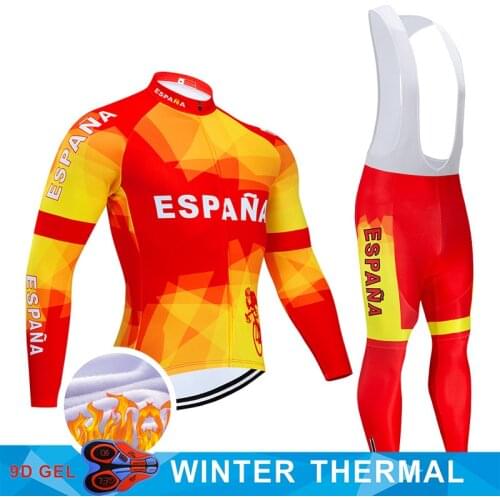 2021 Team ESPANA Winter Cycling Jersey 9D Set MTB Uniform Bike Clothing Men Ropa Ciclismo Thermal Fleece Bicycle Cycling Wear