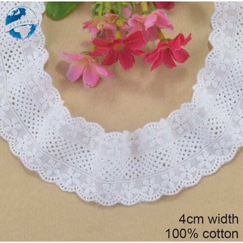 4cm Width 100% Cotton Embroidery Lace Sewing Ribbon Fabric Warp Knitting DIY Garment Wedding Accessories Guipure Trim #4241