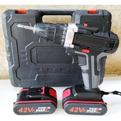 42V MAX Cordless Drill Impact Drill Power Driver 2 Batteries Electric Screwdriver 2 Speed Electric Hand Drill