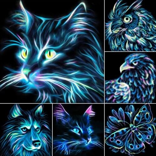 5D DIY Diamond Painting Color Animal Wolf Cat Owl Cross Stitch Kit Full Drill Embroidery Mosaic Art Picture of Rhinestones Gift