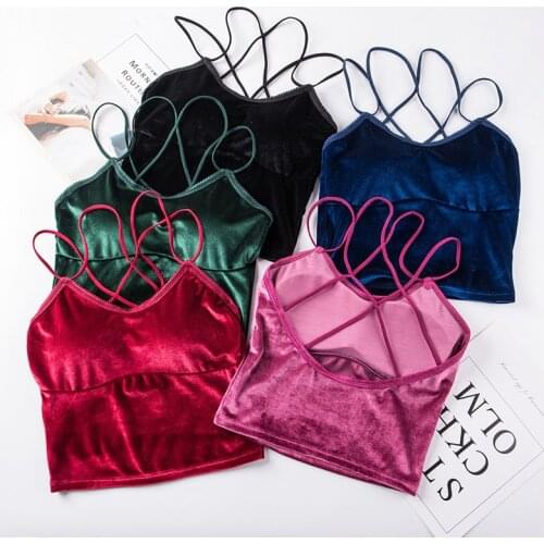 Velvet Women Tank Tops Cross Back Camis Top Female Vest Sleeveless Sexy Lingerie Crop Top Camisole