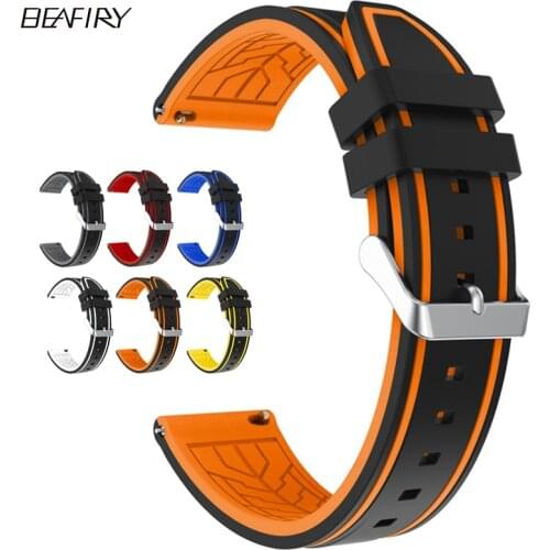 BEAFIRY Soft Silicone Rubber Quick Release Watch Band Strap 20mm 22mm 24mm Waterproof Watchband sport black orange blue grey