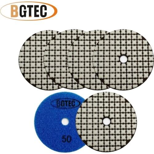 BGTEC 6pcs 4"/100mm #50 Diamond Resin Bond Dry Polishing Pads For Granite Marble Ceramic