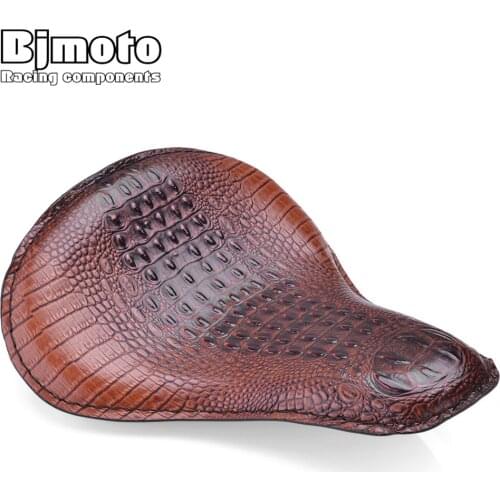 BJMOTO Universal Motorcycle Front Solo Slim Seat Brown/Black Gator Emboss Leather For Harley Sportster Bobber Chopper Custom