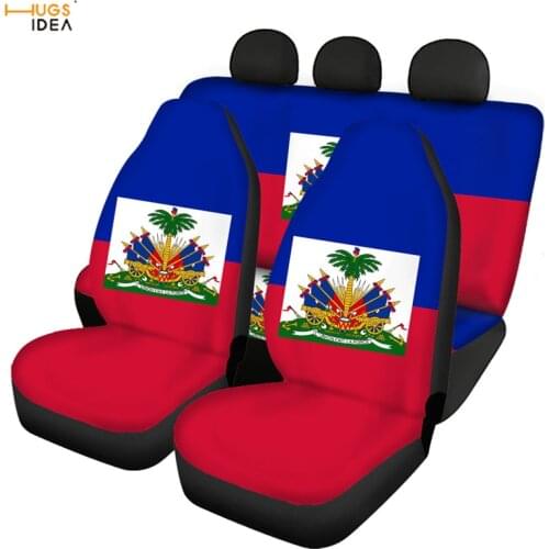 HUGSIDEA Car Seat Cover Haiti Flag Design Front and Back Car Interior Decoration Protector High Back Seat Cover Set Stretchable