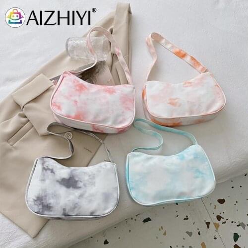 Ladies Underarm Shoulder Bags PU Leather Women Handbags Exquisite Shopping Bag with Tie-dyed Pattern Printed