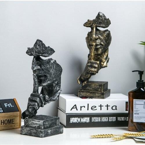 LIVING ROOM ART DECORATION FURNISHINGS SILENCE IS A GOLD SCULPTURE HOME DECORATION FIGURINES RETRO RESIN CRAFTS ORNAMENTS GIFTS