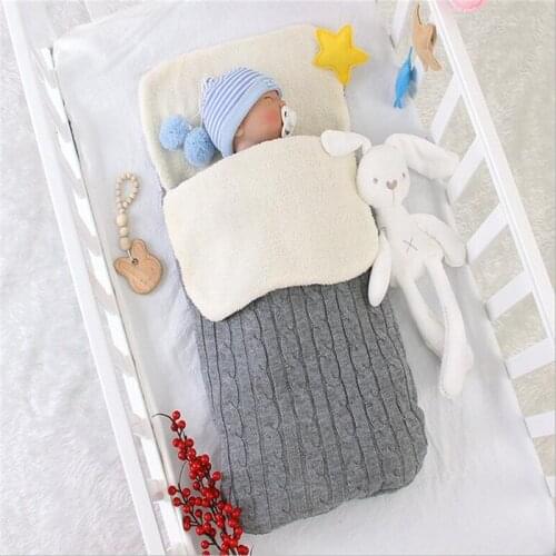 Newborn Baby Swaddle Wrap Blankets Sleepsack Envelope Winter Knitted Baby Blanket Velvet Baby Sleeping Bag Baby Stroller Blanket