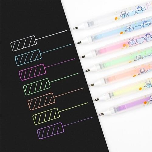 7Pcs/Lot 0.8mm White/Blue/Yellow Ink Colorful Gel Pen for Painting Drawing Pens Photo Album Stationery School Supply