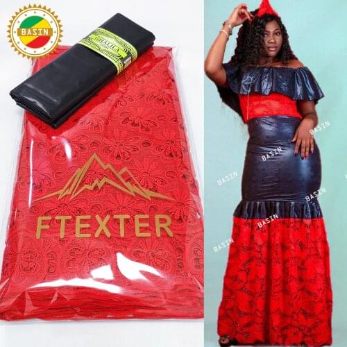 Red And Black 100% Cotton Embroidered Dry Lace Skin Friendly Swiss Voile Laces For Ankara Women Top Quality Bazin Riche Fabrics