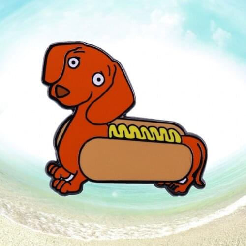 The dachshund Wiener Dog Hot Dog Fast Food Cute enamel pin Christmas Halloween Decoration brooch