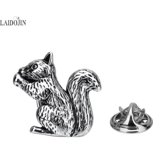 LAIDOJIN Novelty Squirrel Brooch Pin Badges High quality Metal Cartoon Animal Lapel Pin Suit Coat Hats Accessories Man Gift