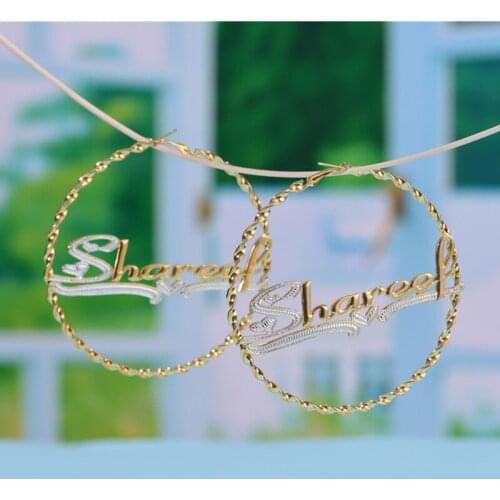 3UMeter Hotselling Hiphop Sexy Custom Bamboo Hoop Earrings Personalized Name Earring Bamboo Style Custom Earrings for Women Gift