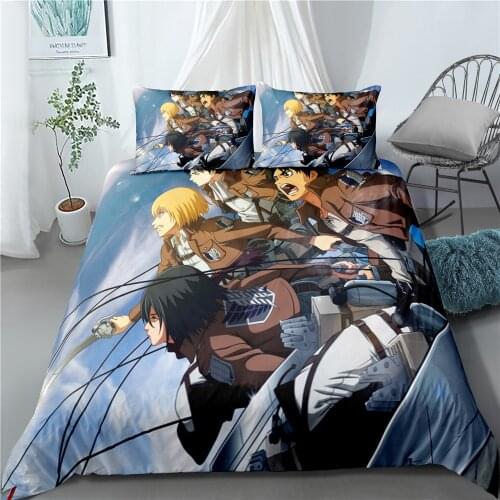 2/3 Pieces Japan Anime Bedding Set 3D Print Attack on Titan Duvet Cover For Bedroom Home Bed Quilt Cover Pillowcase(No Sheets)