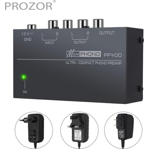 PROZOR Ultra-compact Phono Preamplifier RCA Input & Output with Level Controls PP400 Audiophile M/M Phono Preamp for Turntable