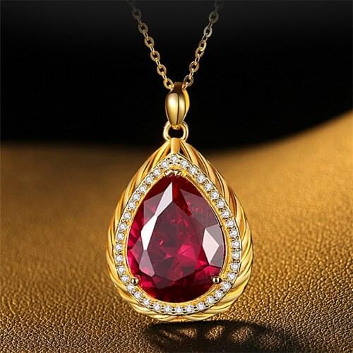 Luxury Gold Plated Red Crystal Necklace Princess Bridal Wedding Banquet Necklace Jewelry Mom Grandmother Anniversary Gifts