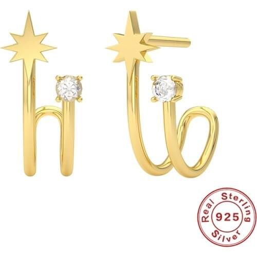 Canner Real 925 Sterling Silver Clip Earrings Zircon Pendientes Plata 925 Earring For Women Six-pointed Star Irregular Brincos