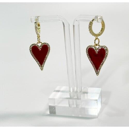 Origin Summer Red Love Heart Hoop Earring for Women Exquisite Shiny Rhinestone Gold Color Metallic Earring Jewelry Pendientes