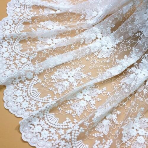 1Yd/lot 130cm wide New white bilateral embroidery lace fabric table runner tablecloth dress children skirt accessories X320