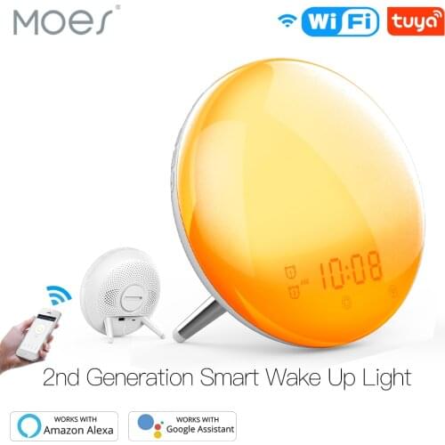 WiFi Smart Wake Up Light Workday Alarm Clock with 7 Colors Sunrise/Sunset Simulation 4 Alarms Compatible with Alexa Google Home