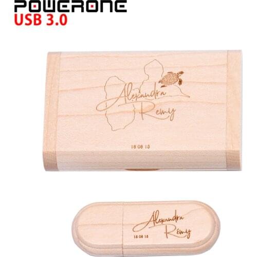 POWERONE USB flash drive USB 3.0 Maple wood+Packing box 4GB 8GB 16GB 32GB 64GB memory stick free custom logo creative gifts