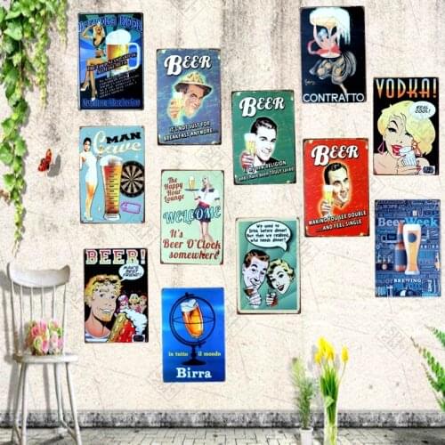 Beer Cerveza Birra Vintage Metal Signs Retro Plaque Wall Hanging Pasted Signs Bar Home Rtrestaurant Decoration Cuadros 30X20CM