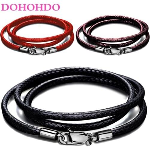 3pcs 1/1.5/ 2/3mm Necklace Cord Leather Waxed Cord Stainless Steel Lobster Clasp Connector Leather Rope Chain For DIY Jewelry