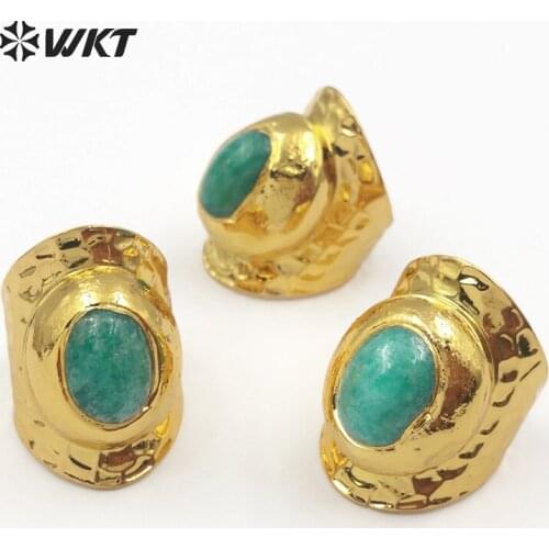 WT-R322 WKT Egg shape stone cocktail women rings with gold metal plated trendy style big size ring for jewelry gift making