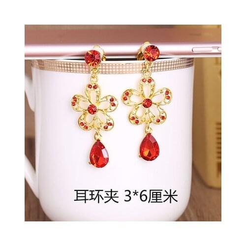 Yhpup Vintage Inlay Rhinestone Red Black Crystal Tassel earrings wholesale 2Pair Girl Jewelry Earring Ear clip