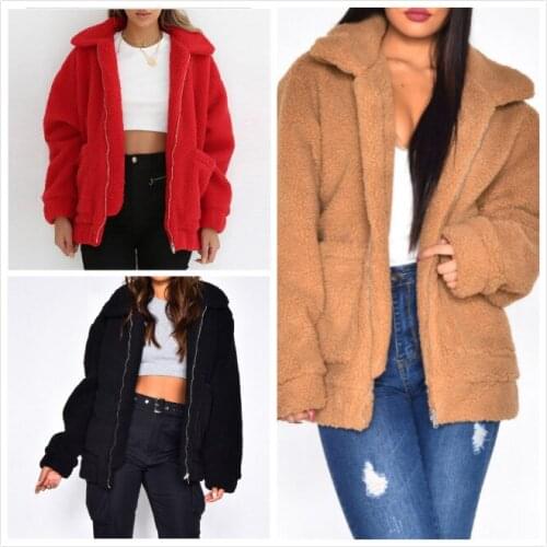 2021 The New Silver Zipper Lapel Sweatshirt Fleece Fur Coat Women Autumn Winter Warm Soft Jacket Thick Plush Overcoat Short Tops