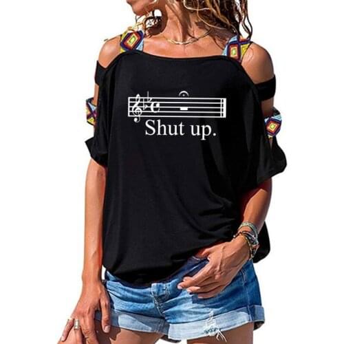 Womens Short sleeve Casual Om Aum Silhouette T-shirt Summer Fashion clothing t shirt womens Sexy Hollow Out Shoulder shirt