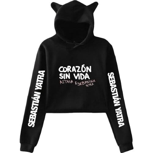 Sebastian Yatra Print Cat Cropped Hoodies Girl Long Sleeve Hooded Pullover Crop Tops Sweet Sexy Loose Tide