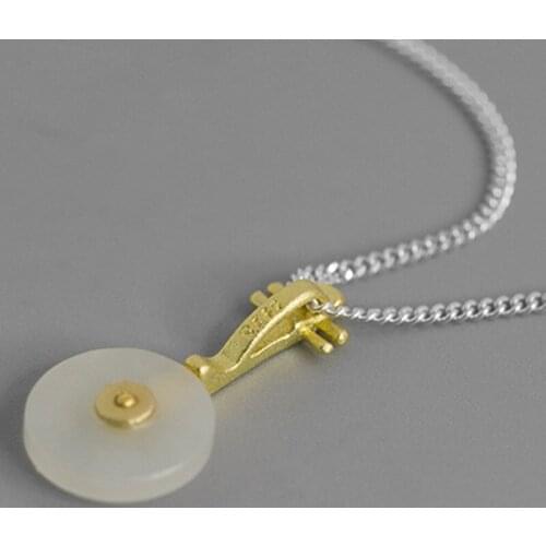 S.EAST SUN 925 silver white jade gem retro musical instrument Pendant Necklace suitable for womens Party Fashion Jewelry