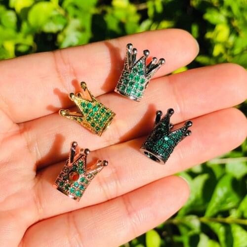 10pcs/lot Micro CZ Pave Green Crown Spacer Bead for Women Men Jewelry Bracelet Necklace Making Handmade Accessories Wholesale