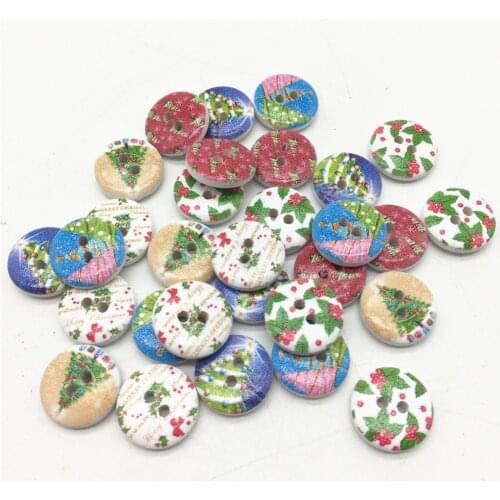 100pcs Mixed Christmas Tree Printed Wood Buttons 20mm Round Sewing Xmas Button For Scrapbooking Embellishments