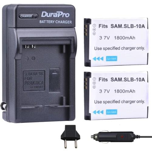 2pc SLB-10A SLB 10A SLB10A Li-ion Battery + Car Charger + EU Plug for Samsung EX2F HZ15W SL202 SL420 SL620 SL820 WB150F WB250F