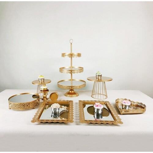 4-17pcs Cake Stand Round Cupcake Stands Metal Dessert Display Cake Stands, Gold