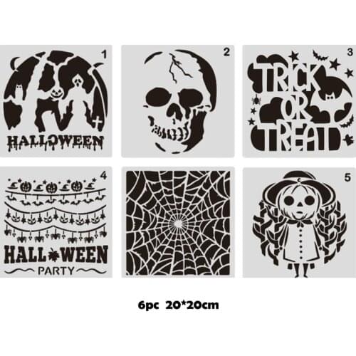 6pc 20*20cm Halloween Painting Template DIY Coloring Embossing Stencil Scrapbook Album Decoration Cake Office School Supplies